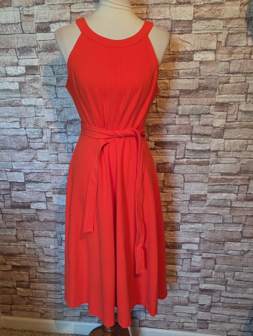Tommy Hilfiger Sleeveless Tie-Waist Red Midi Dress Brand New